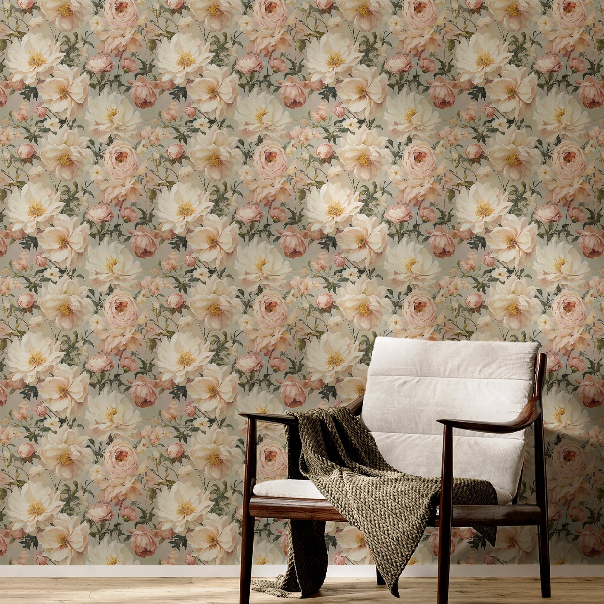 Victorian Wallpaper Retro Cream Floral Wall Decor