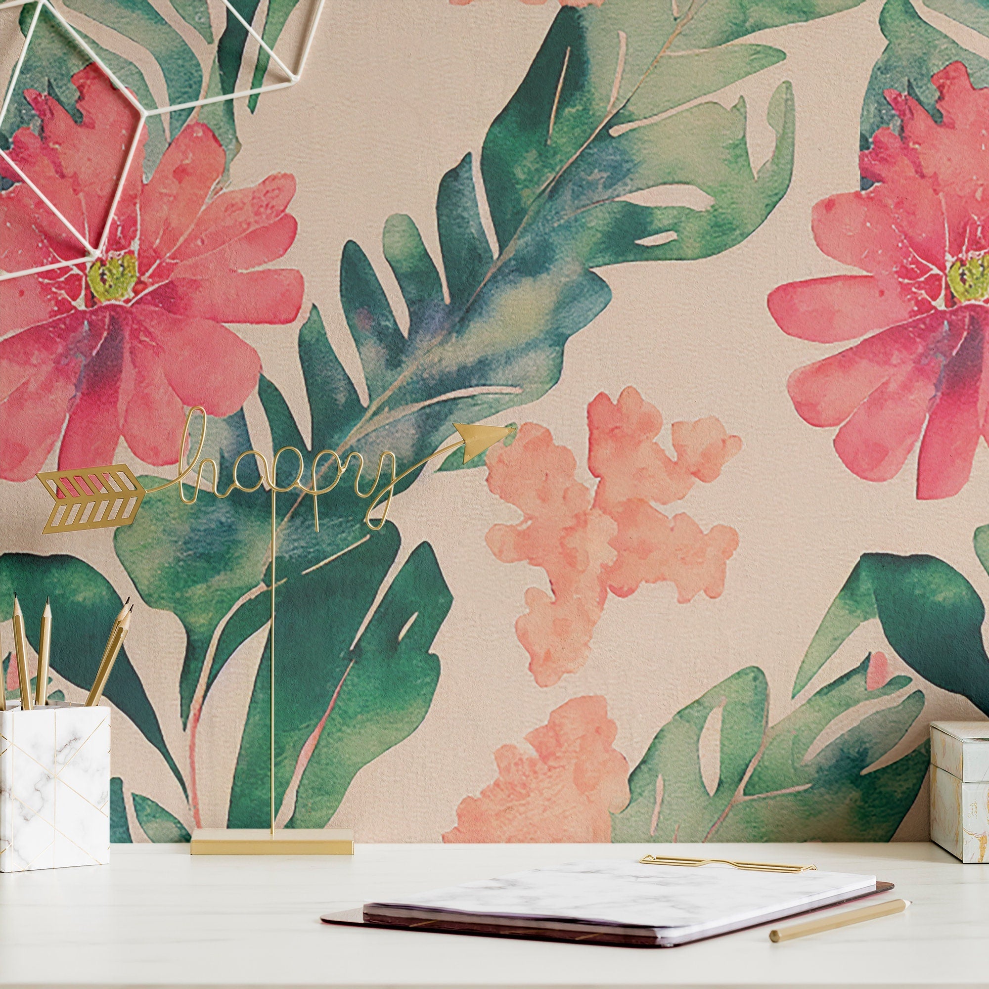 Coastal Wallpaper Tropical Watercolor Wall Decor