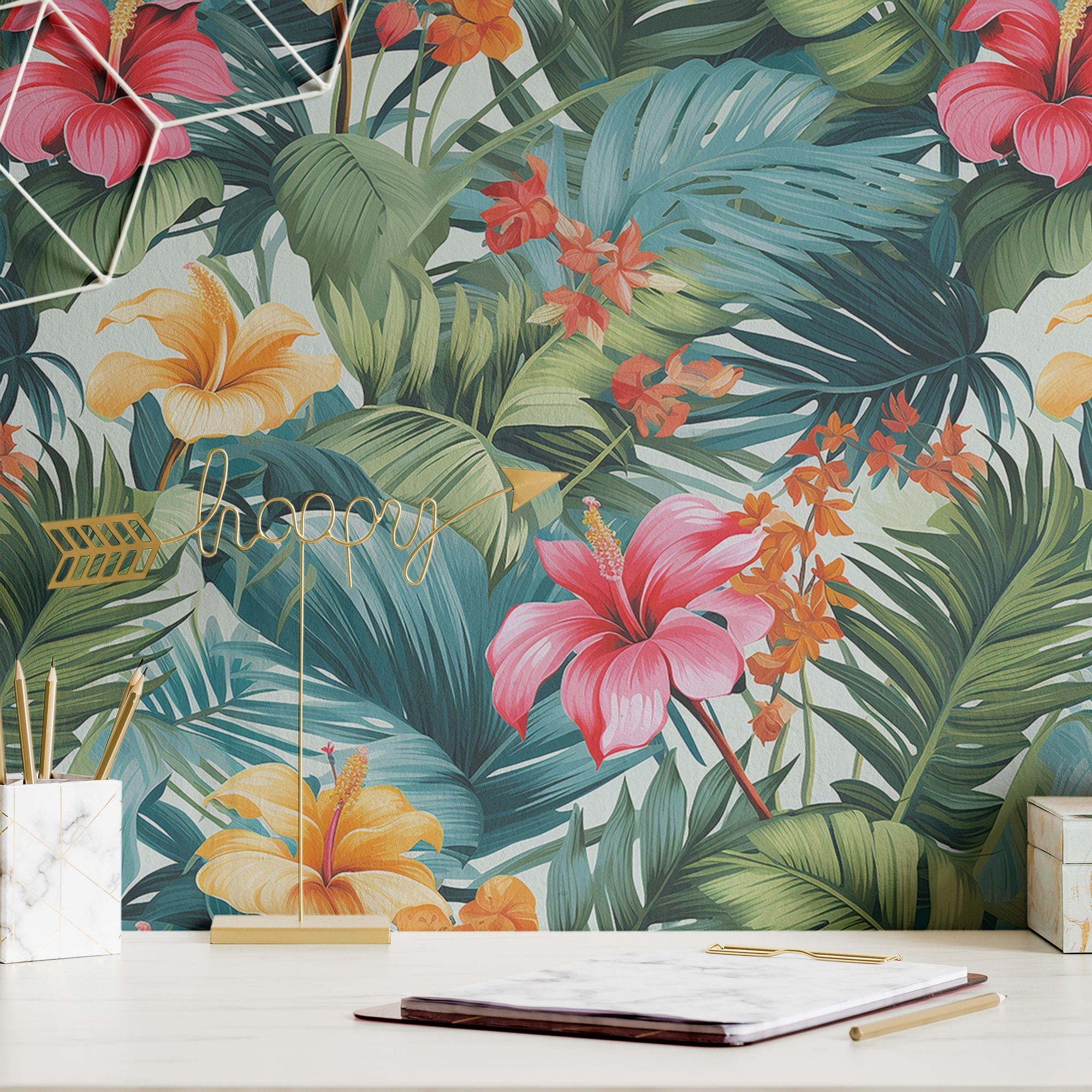 Tropical Wallpaper Retro Floral Wall Decor