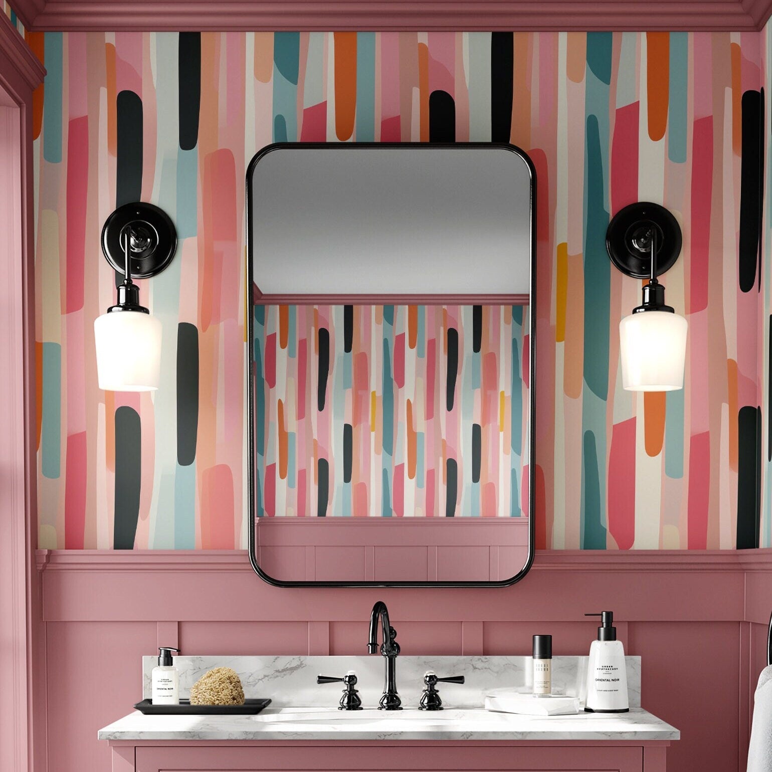 Colorful Stripe Wallpaper Vintage Funky Wall Decor