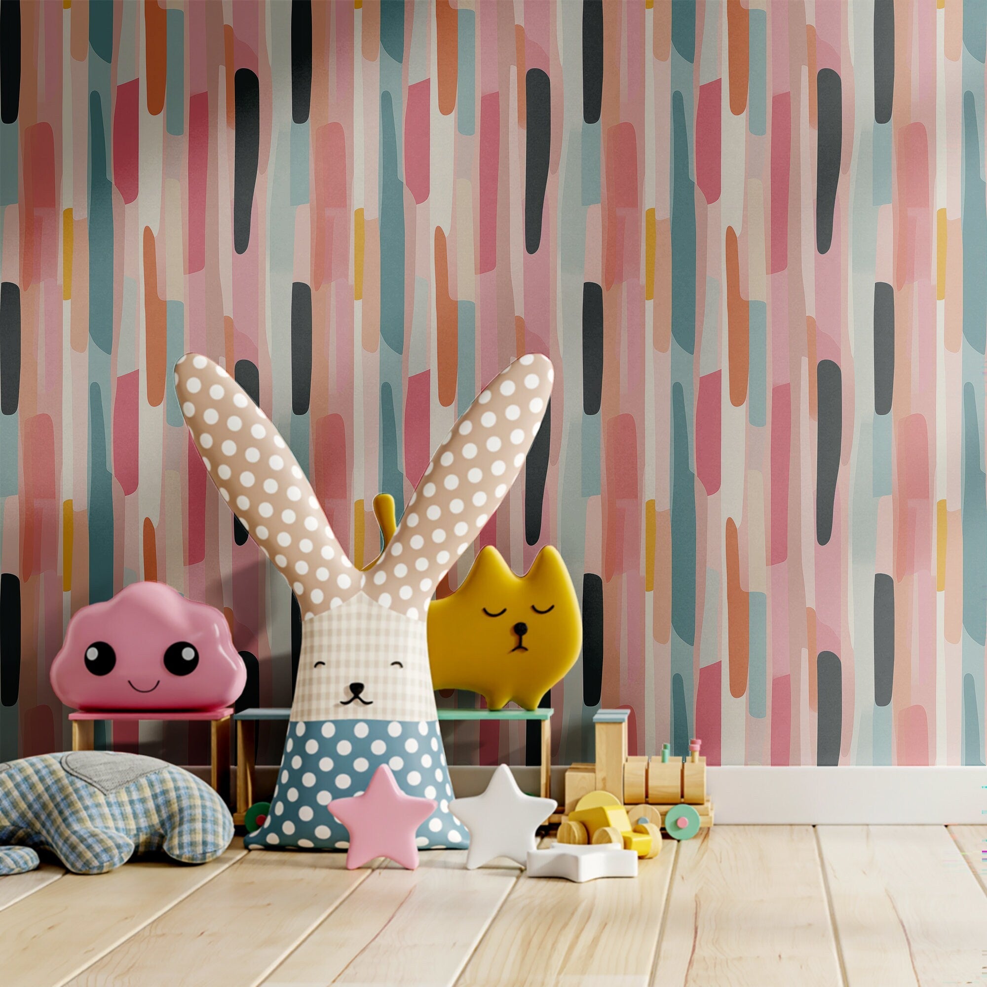 Colorful Stripe Wallpaper Vintage Funky Wall Decor