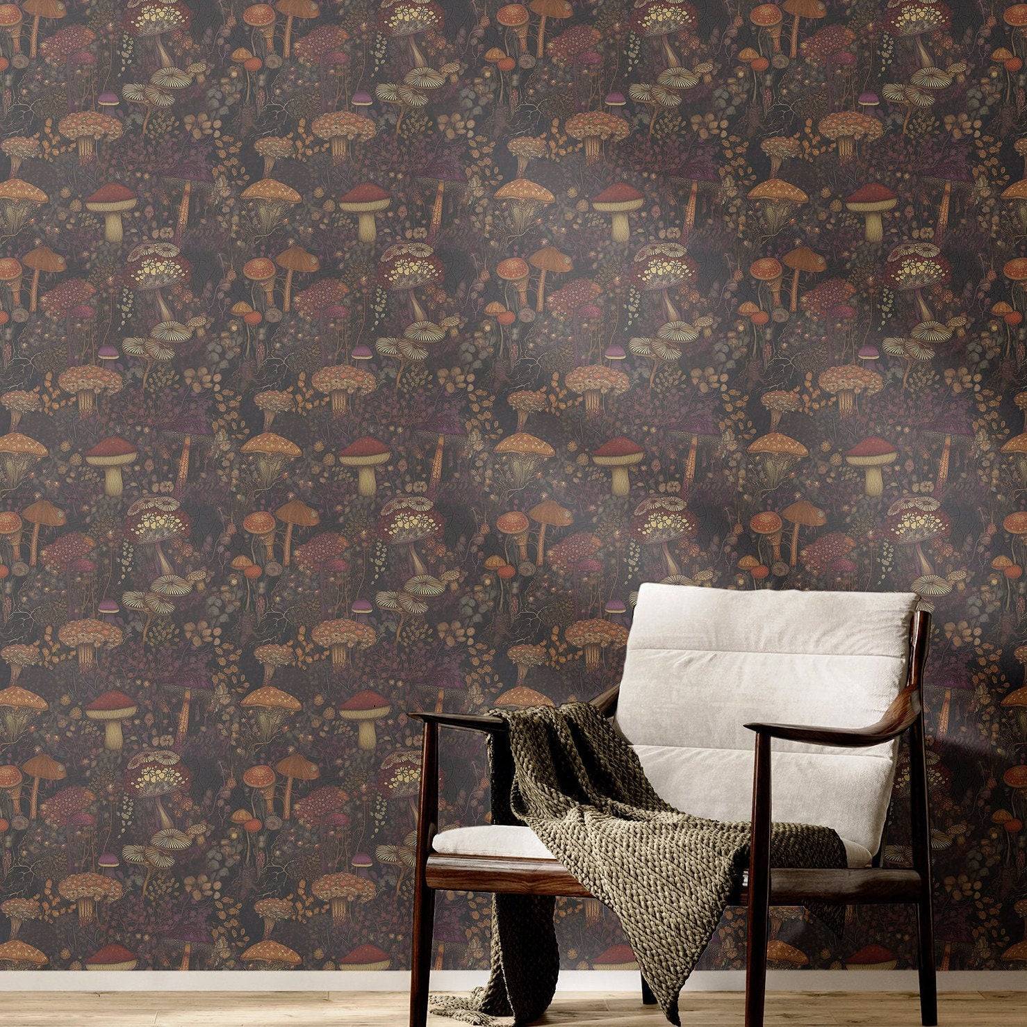 Mushroom Wallpaper Vintage Dark Luxury Wall Decor
