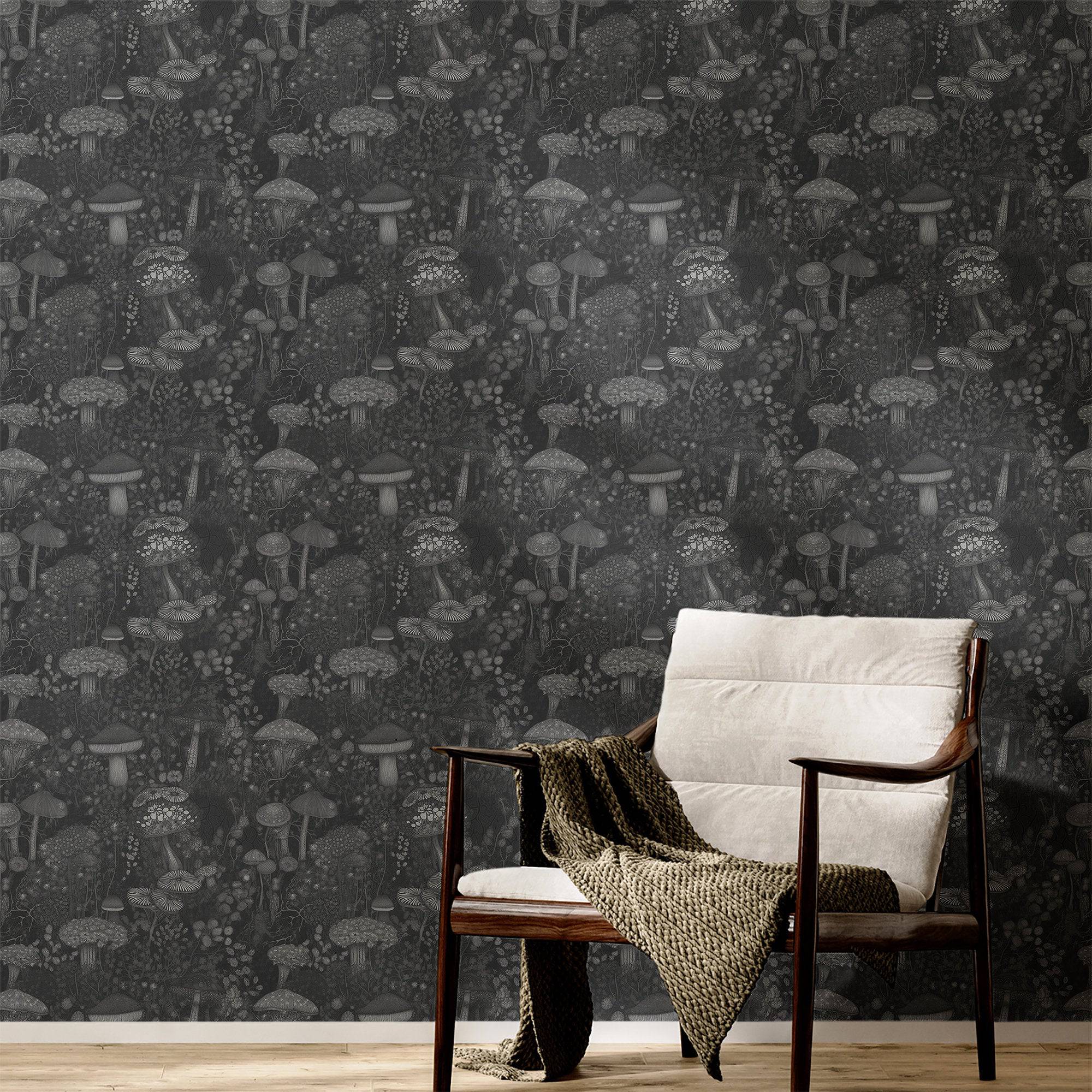 Mushroom Wallpaper Dark Botanical Luxury Wall Decor