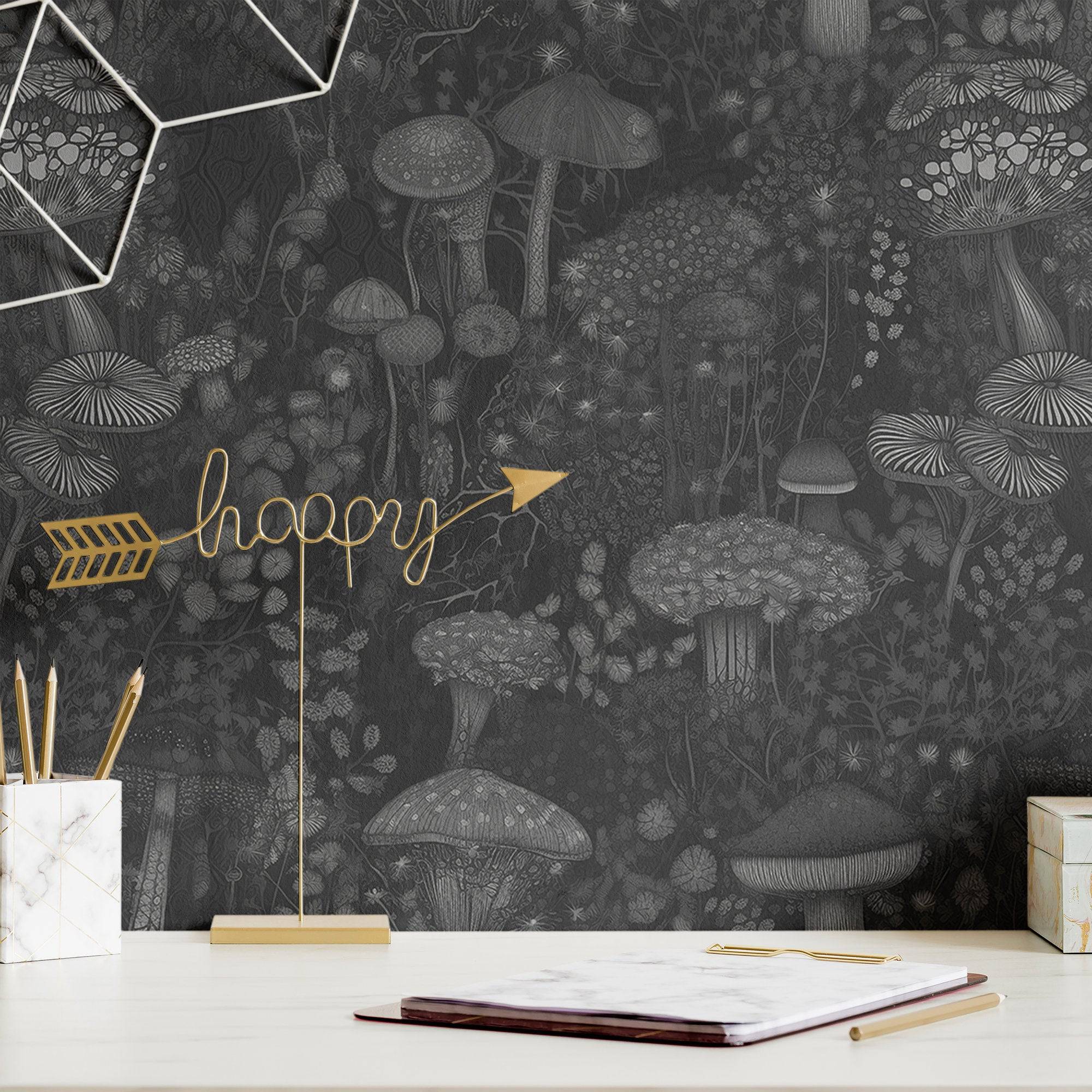 Mushroom Wallpaper Dark Botanical Luxury Wall Decor