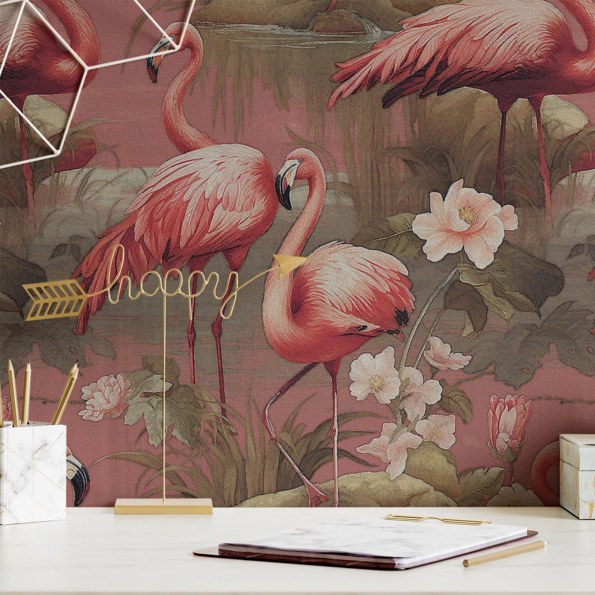Flamingo Wallpaper Vintage Pink Luxury Wall Decor