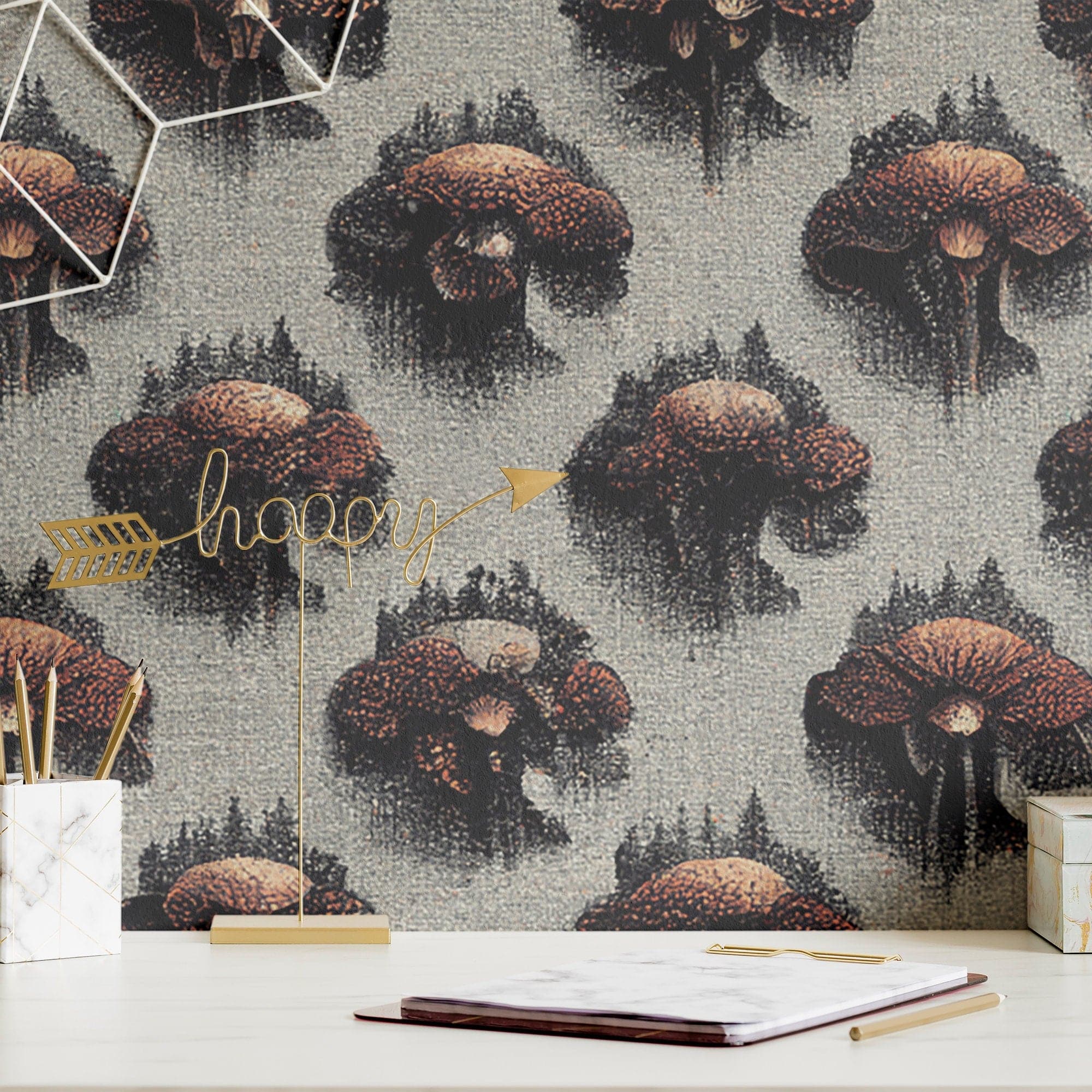 Mushroom Wallpaper Retro Grey Luxury Wall Decor