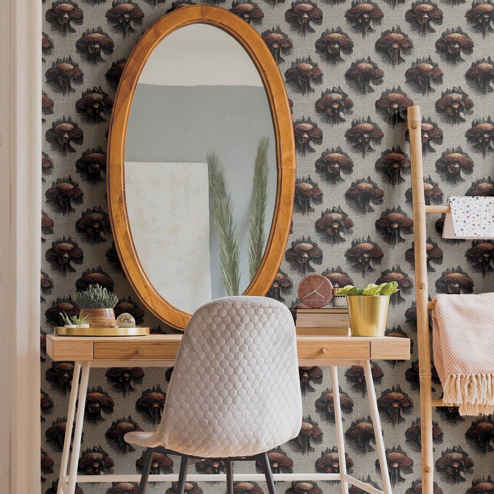 Mushroom Wallpaper Retro Grey Luxury Wall Decor
