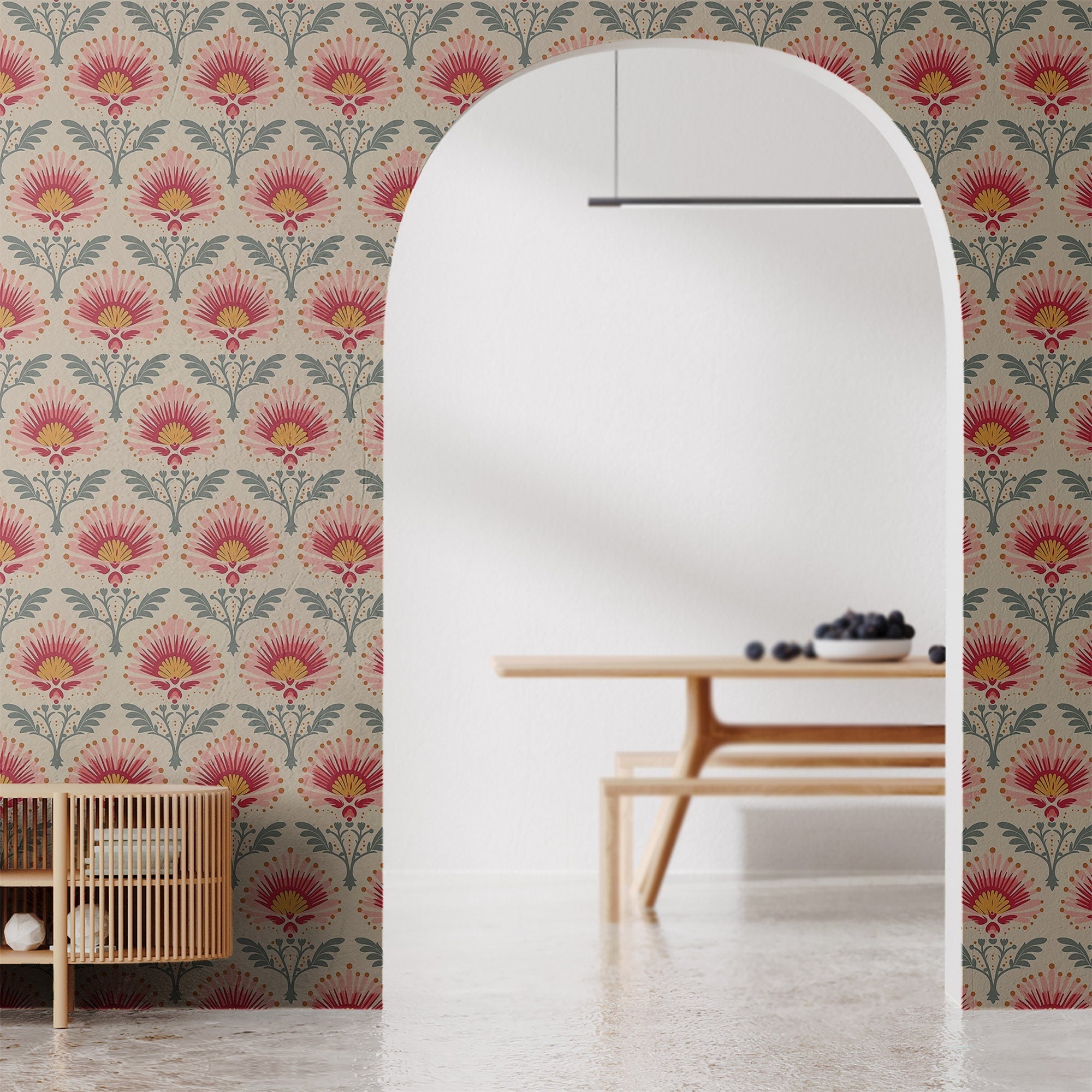 Boho Wallpaper Vintage Pink Fan Luxury Wall Decor