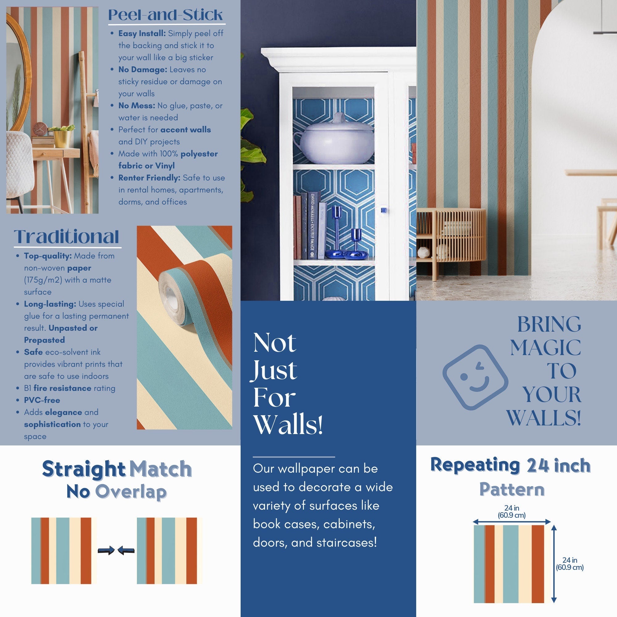 Stripe Wallpaper Classic Striped Luxury Wall Decor
