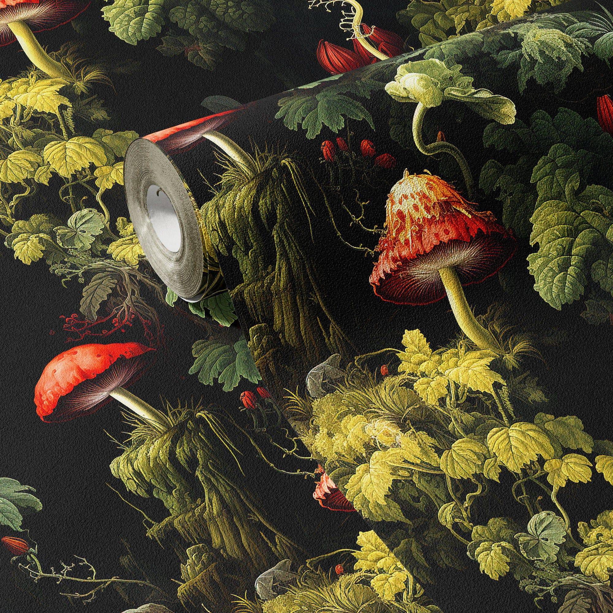 Mushroom Wallpaper Whimsical Dark Luxury Wall Decor
