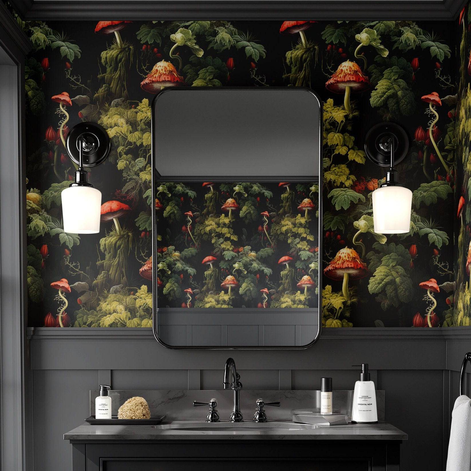 Mushroom Wallpaper Whimsical Dark Luxury Wall Decor